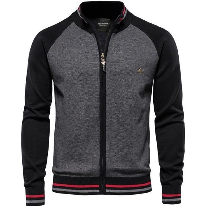 Men's Cardigan, Long Sleeve Knitted High Neck Sweater, Warm Autumn Winter Cardigan - Black