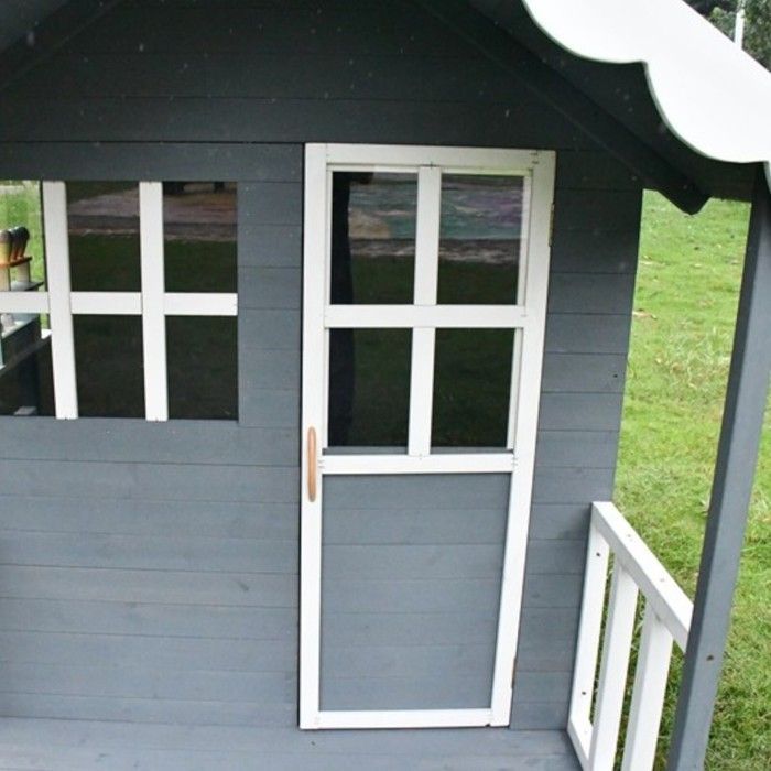Maison enfant en bois - GINGER HOME - Véranda intégrée - Bois de pin massif - Gris