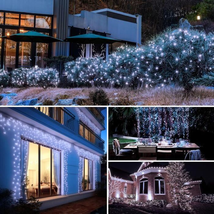 Conjunto de 2 cordões de luzes solares para exterior, 12 m de comprimento total, 100 LEDs, à prova d'água, brilhantes, 8 modos.