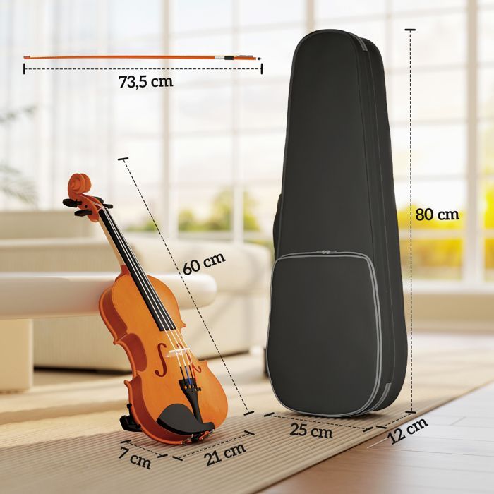 Juego de violín 4/4 - HOMCOM - para adultos y principiantes, con estuche, arco, resina, puente y soporte para el hombro - marrón