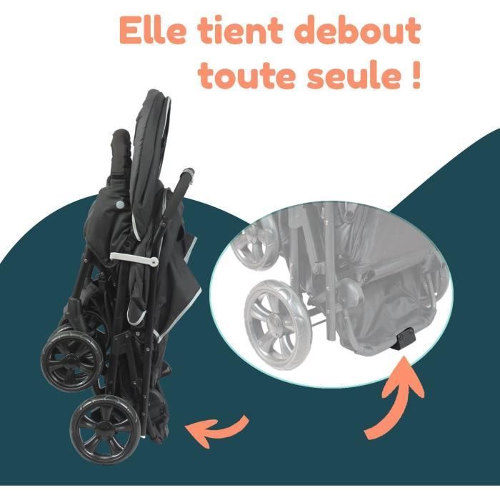 Passeggino doppio BAMBISL - Combinazione passeggino doppio + seggiolino auto i-Size - 4 ruote - Nero