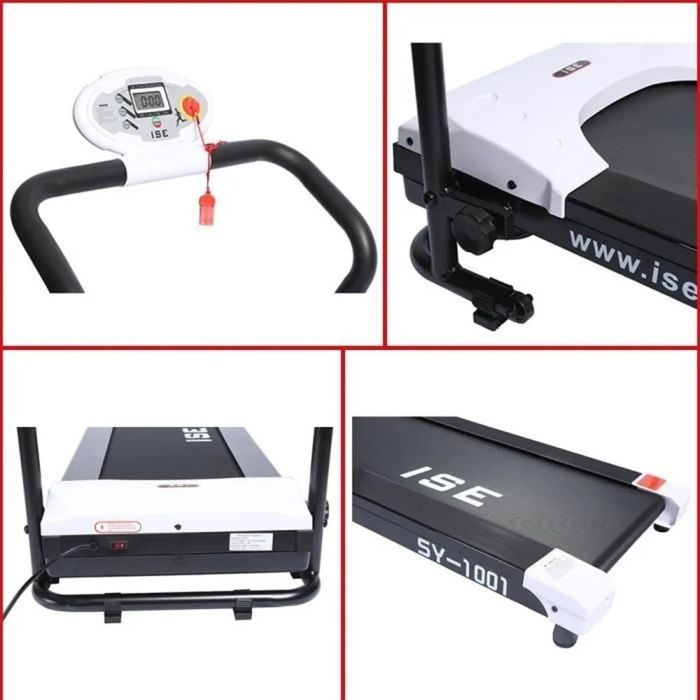 ISE Folding Treadmill - Electric Motorized 10 km/h - 0.75HP, 750W - Compact, Quiet - 4 Programs, Transport Wheels