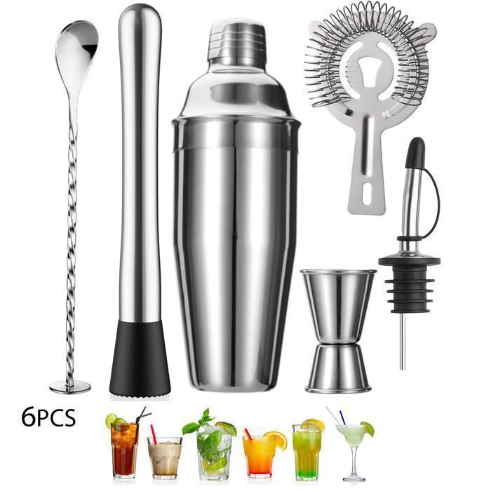 Cocktail Shaker, inoxydable - 750 ml - Accessoire de barman professionnel - Pour la maison, le bar, la fête, 6pcs