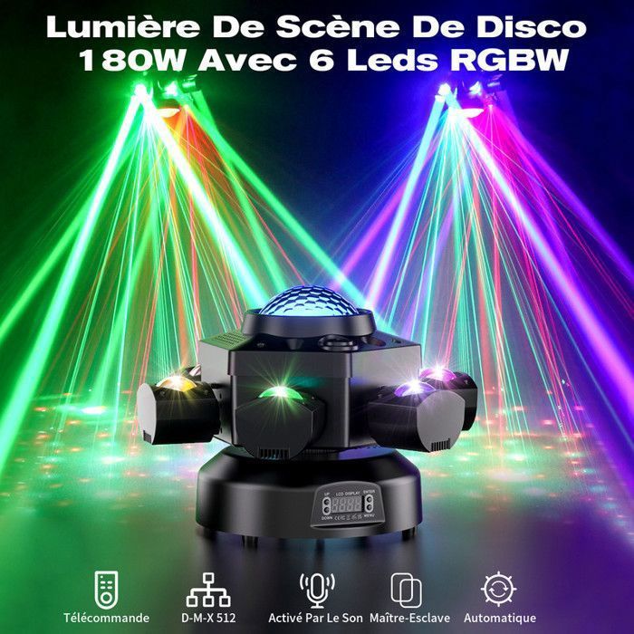 JAJALUYA Testa mobile a LED RGBW da 180W - Effetti di illuminazione per DJ con 7 LED RGBW rotanti + laser Gypsophila rosso e verde + 4 luci stroboscopiche