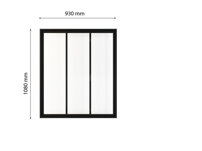 Tettoia in vetro stile officina Schulte, H.108 x L.93 cm, finestra interna, 3 pannelli trasparenti, telaio e profili nero opaco, pronta per l'installazione.