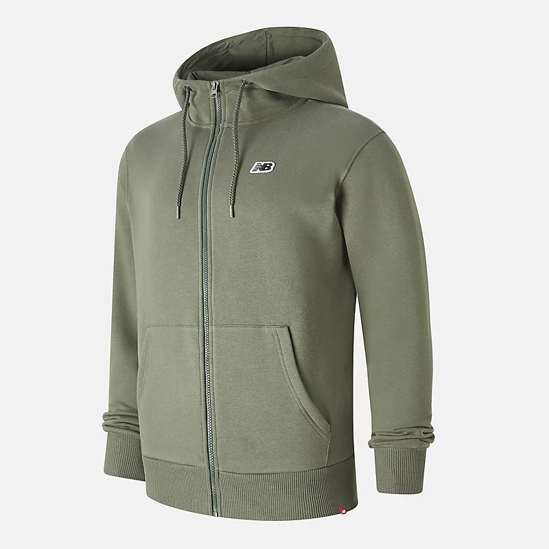 Moletom com capuz e zíper NB Small Logo para homens – VERDE OLIVA ESCURO