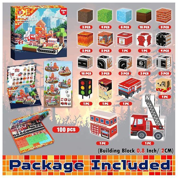 Construction Magnetique Enfant 100 pièces Magnetic Blocks 3+ Jeux Aimants, Bloc de Cube Magnétique de pour Garçon et Fille