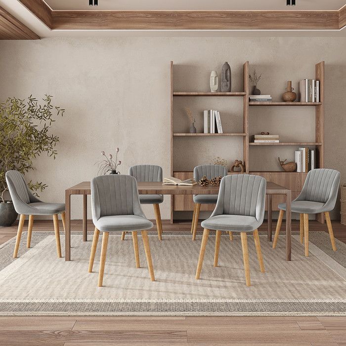 Sedie moderne Goeurvant con cuscino spesso, schienale ergonomico e gambe in legno, stile e comfort in un unico set - Grigio chiaro