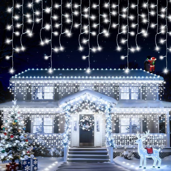 Guirnalda de luces solares para exteriores, 9+2 m, 162 LED, luces tipo cortina para exteriores con 8 modos y temporizador, resistente al agua IP65, decoración navideña.
