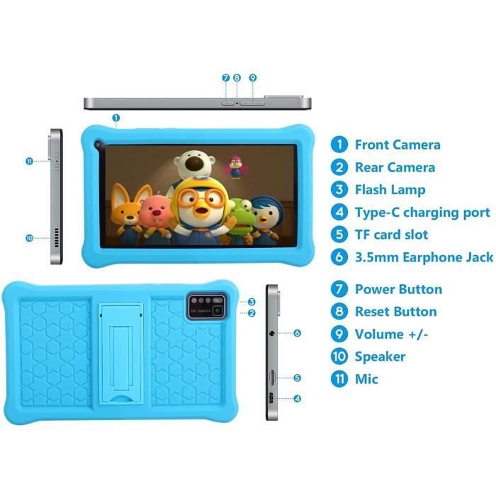 Tablette Enfants 7 Pouces,Android 11 Tablette,64GB ROM ,HD 1280 * 800 IPS Screen,Contrôle Parental,Google Playstore certifié