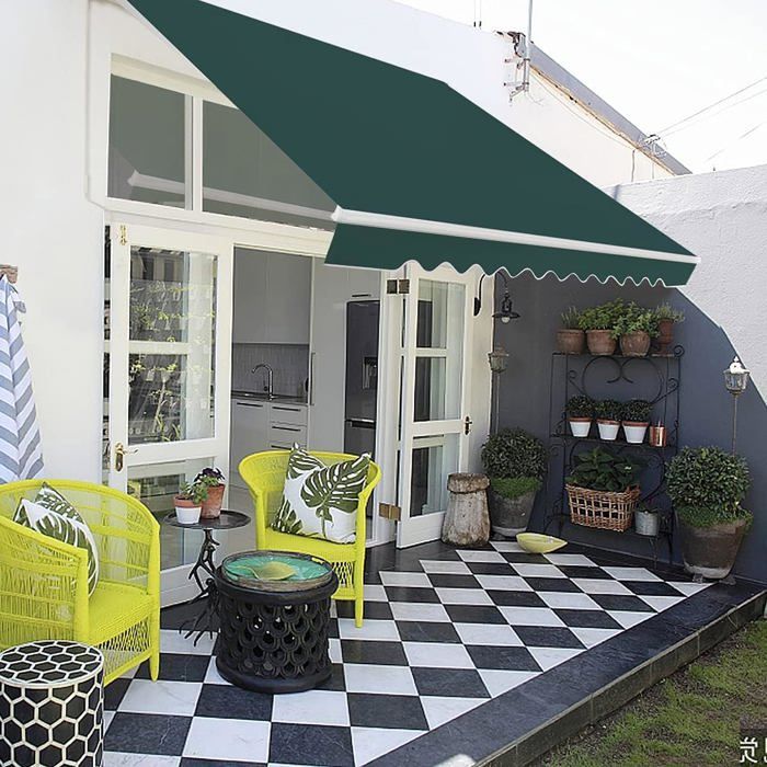 Toldo manual GOPLUS de 4 m x 2,5 m, toldo para terraza exterior, resistente a los rayos UV, accionamiento mediante manivela, ángulo ajustable de 5 a 35° (verde, 4x2,5 m)