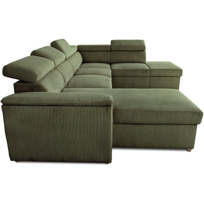 DAYTONA 5-6 seater panoramic corner sofa bed - Khaki corduroy - With storage - W 326 x H 94 x D 216 cm