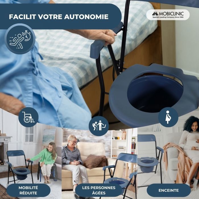 Silla de baño plegable Mobiclinic, altura regulable, asiento ergonómico, reposabrazos acolchados, Timón