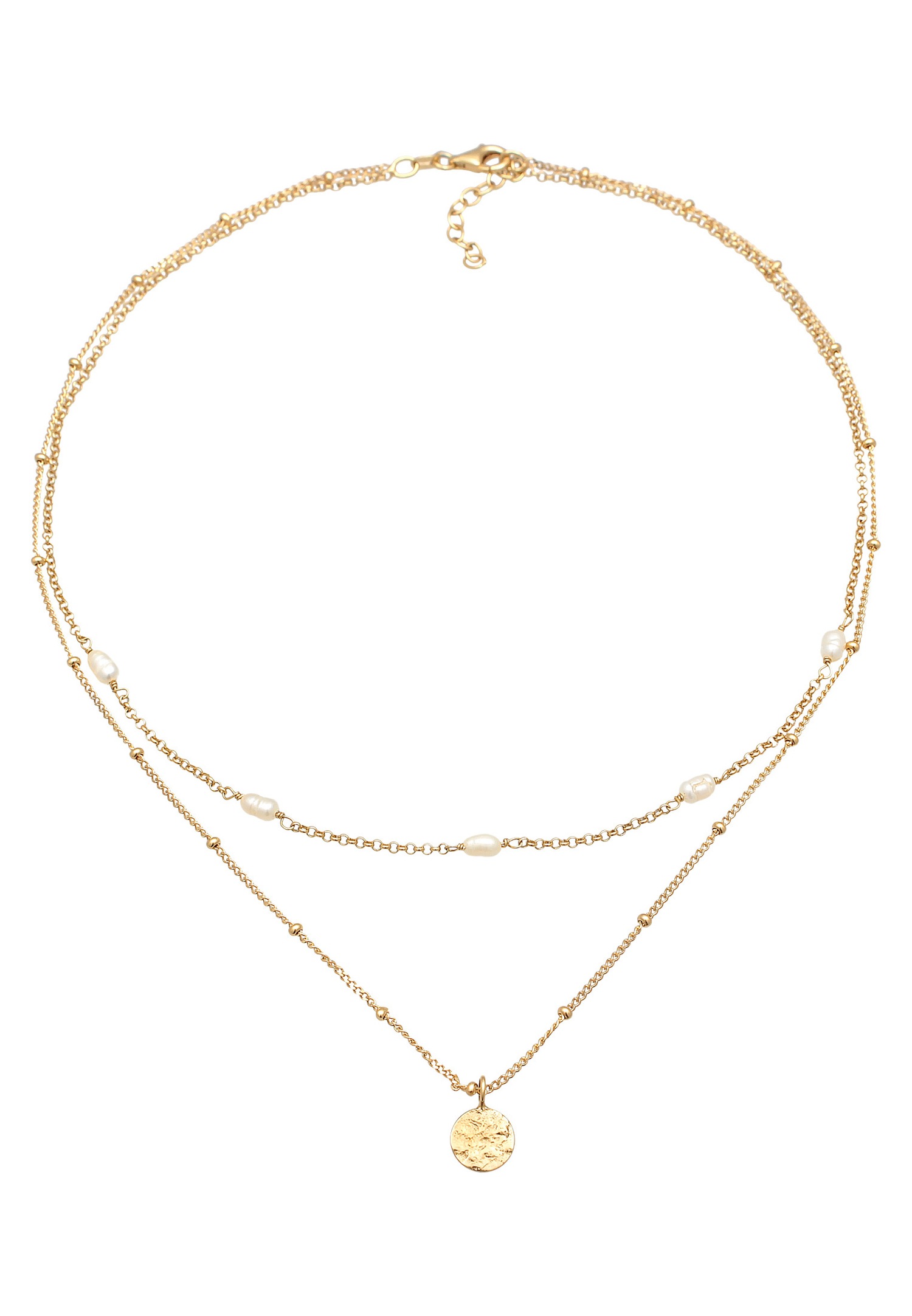 Elli Femmes Choker Couches Plaquettes avec Perles de culture d'eau douce en Argent Sterling 925 Plaqué Or