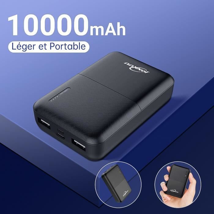 YOBON Mini Power Bank da 10000 mAh, batteria esterna portatile per cellulare con 2 porte di uscita da 2,4 A - Nero