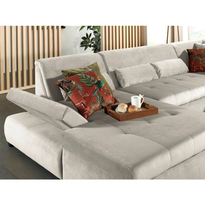 Vermont – Eck-Panoramasofa rechts – 7-Sitzer – XXL – in Samt – Beige