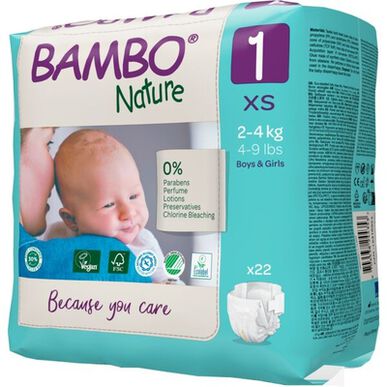 Bambo Nature Gutter & Jenter 0 % Parfyme Miljøvennlige Babybleier Størrelse 1 2–4 kg 22 enheter