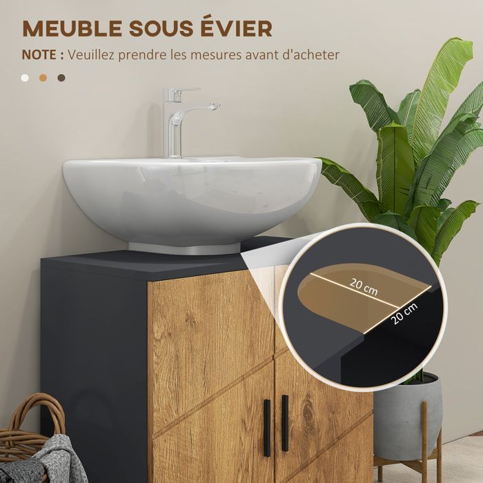 Ensemble de meubles de salle de bain - kleankin - 3 pièces - avec étagères réglables, niches ouvertes, placards - chêne gris foncé