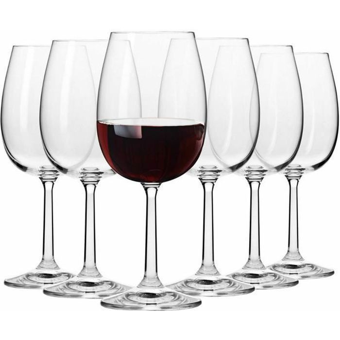 Krosno Petite Verre à Vin Rouge en Cristal - Lot de 6 Verres - 390 ml - Collection Pure - Lavable au Lave-Vaisselle