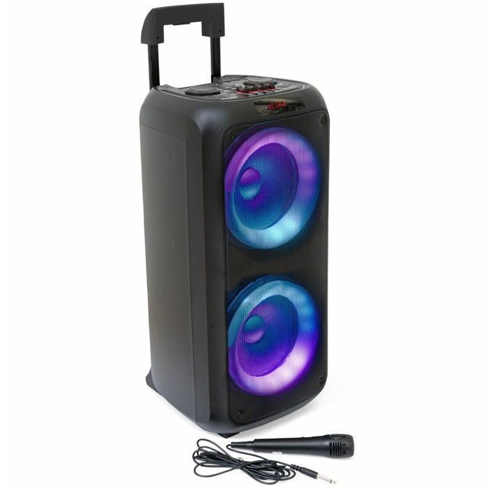 Pack Karaoké Enceinte Bluetooth USB AUX SD TWS sur Batterie 600W - 2 Micros Sans Fil UHF Boum Enfant Cadeau Anniversaire Fête