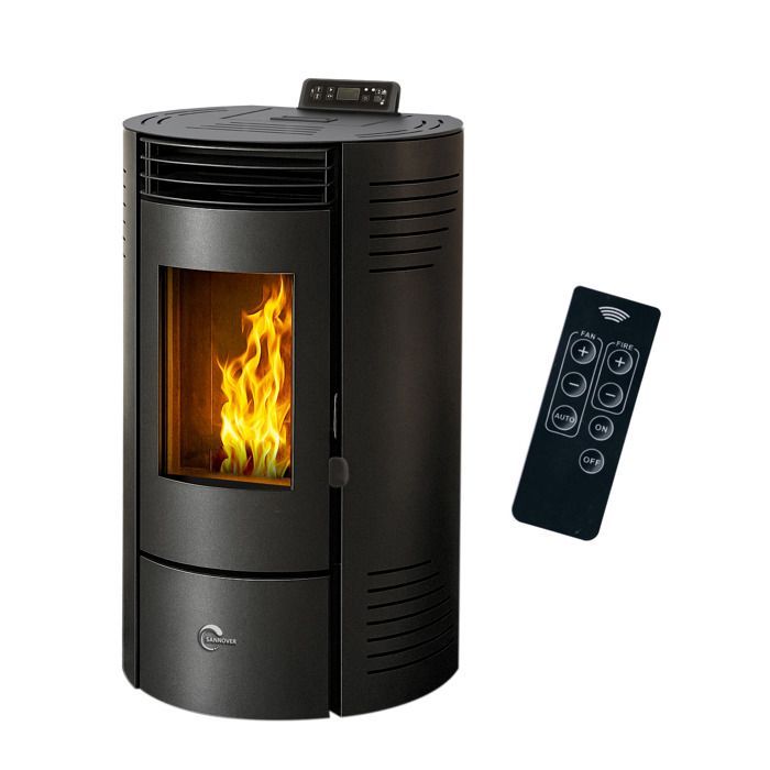 Estufa de pellets sellada Sannover Azora de 11,6 kW, color negro.