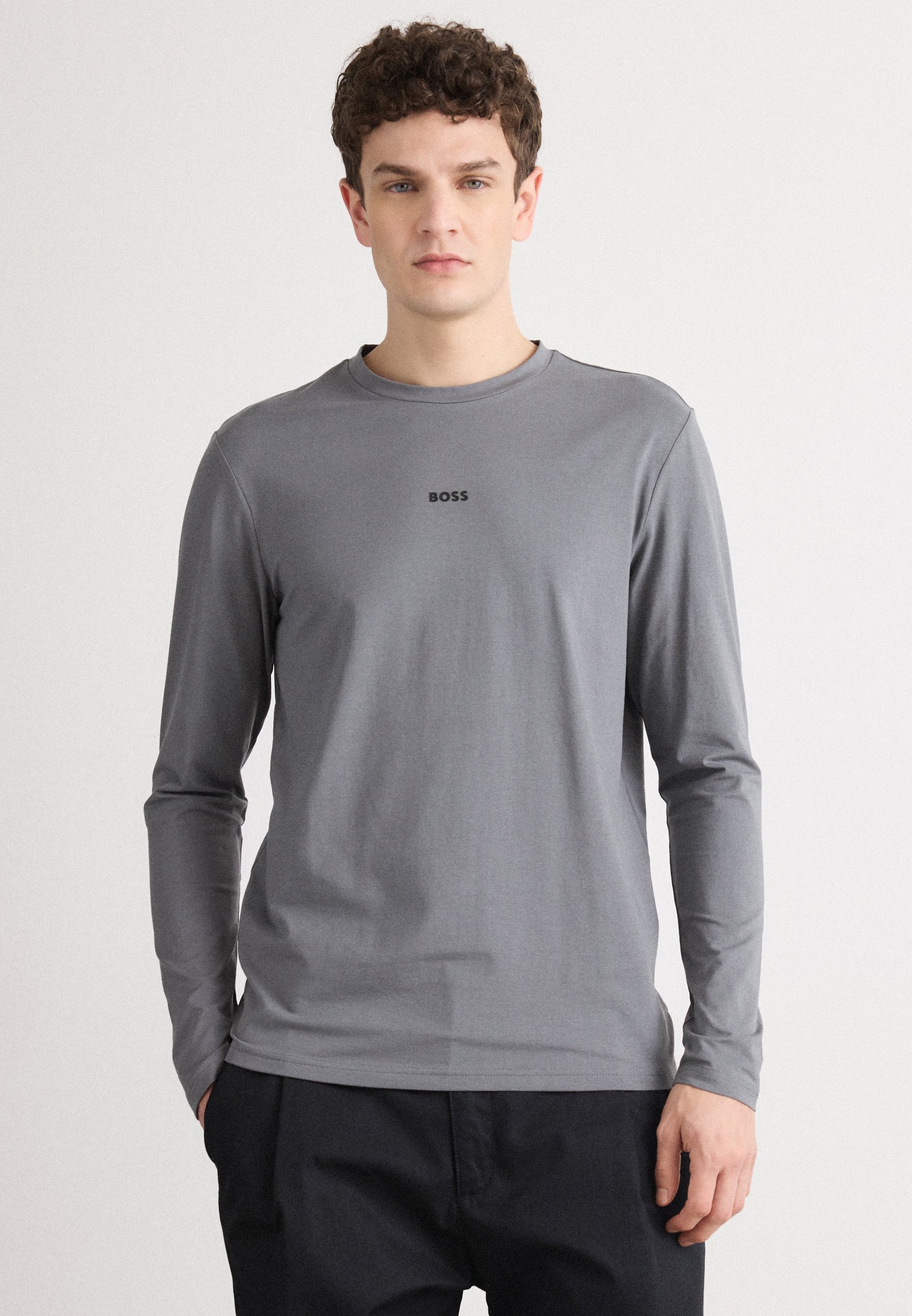 BOSS top met lange mouwen - open grijs