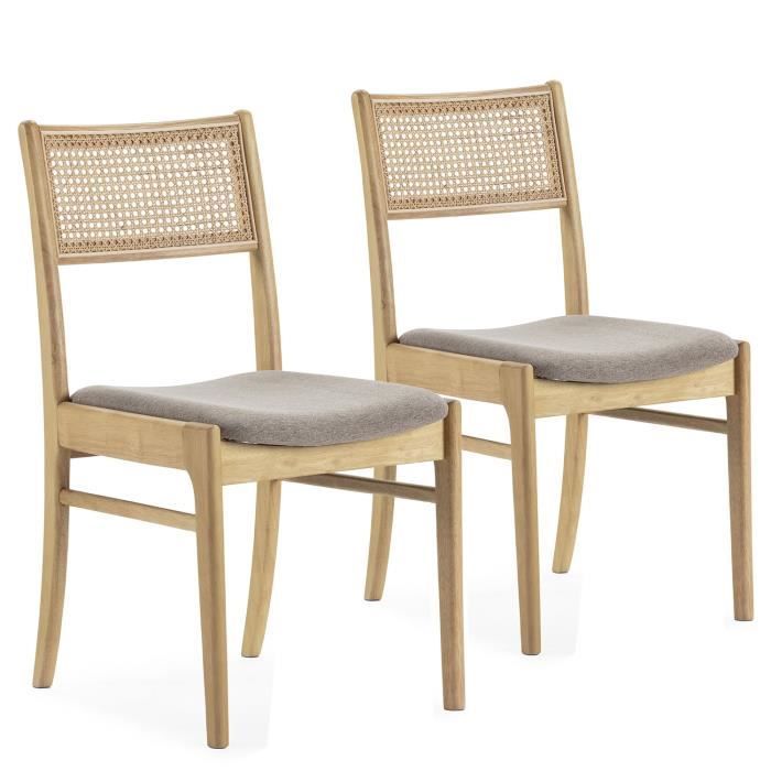 Set van 2 Vilma stoelen in eikenhouten afwerking, massief hout en natuurlijk rotan.