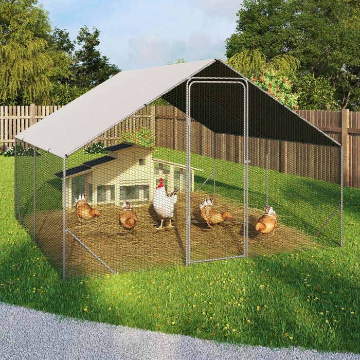 IDMARKET Enclos poulailler 9 m² parc grillagé 3x3 M acier galvanisé