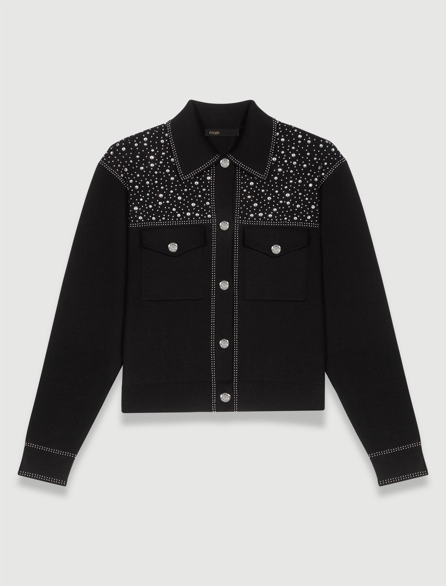 Cardigan tricotat cu strasuri - Negru