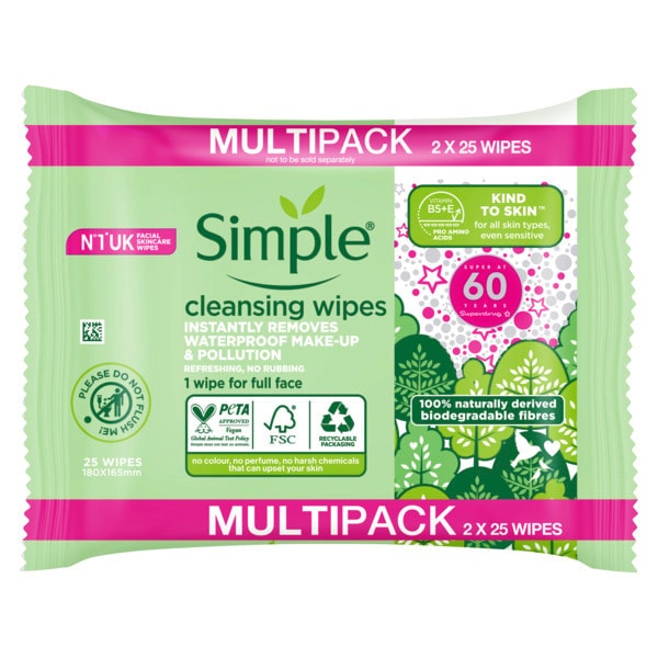 Simple Kind To Skin Reinigingsdoekjes Biologisch Afbreekbaar 50 Stuks