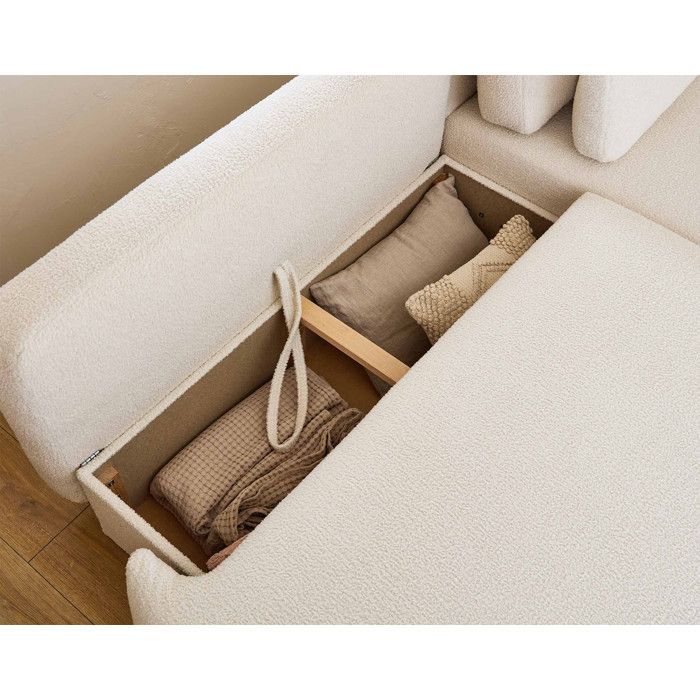 Mahina - Sofá esquinero derecho - 4 plazas - Convertible con espacio de almacenamiento - en tejido bouclé - Beige