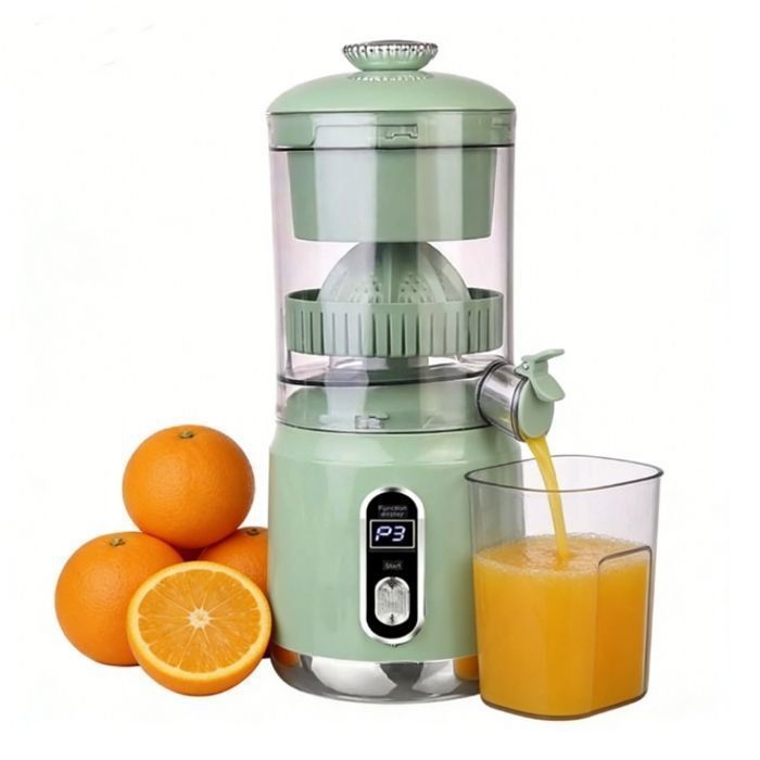 Electric citrus juicer with LCD screen, 12,000 rpm motor for oranges, lemons, and limes up to 110 mm, 95% yield