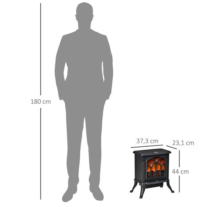 Chimenea eléctrica - HOMCOM - independiente 750-1500 W, efecto llama LED, protección contra sobrecalentamiento - acero - negro