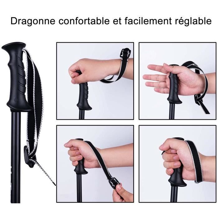 Walking Stick - Black - Adjustable Aluminum 65-135CM - Hiking, Mountaineering, Travel, Outdoor Sports