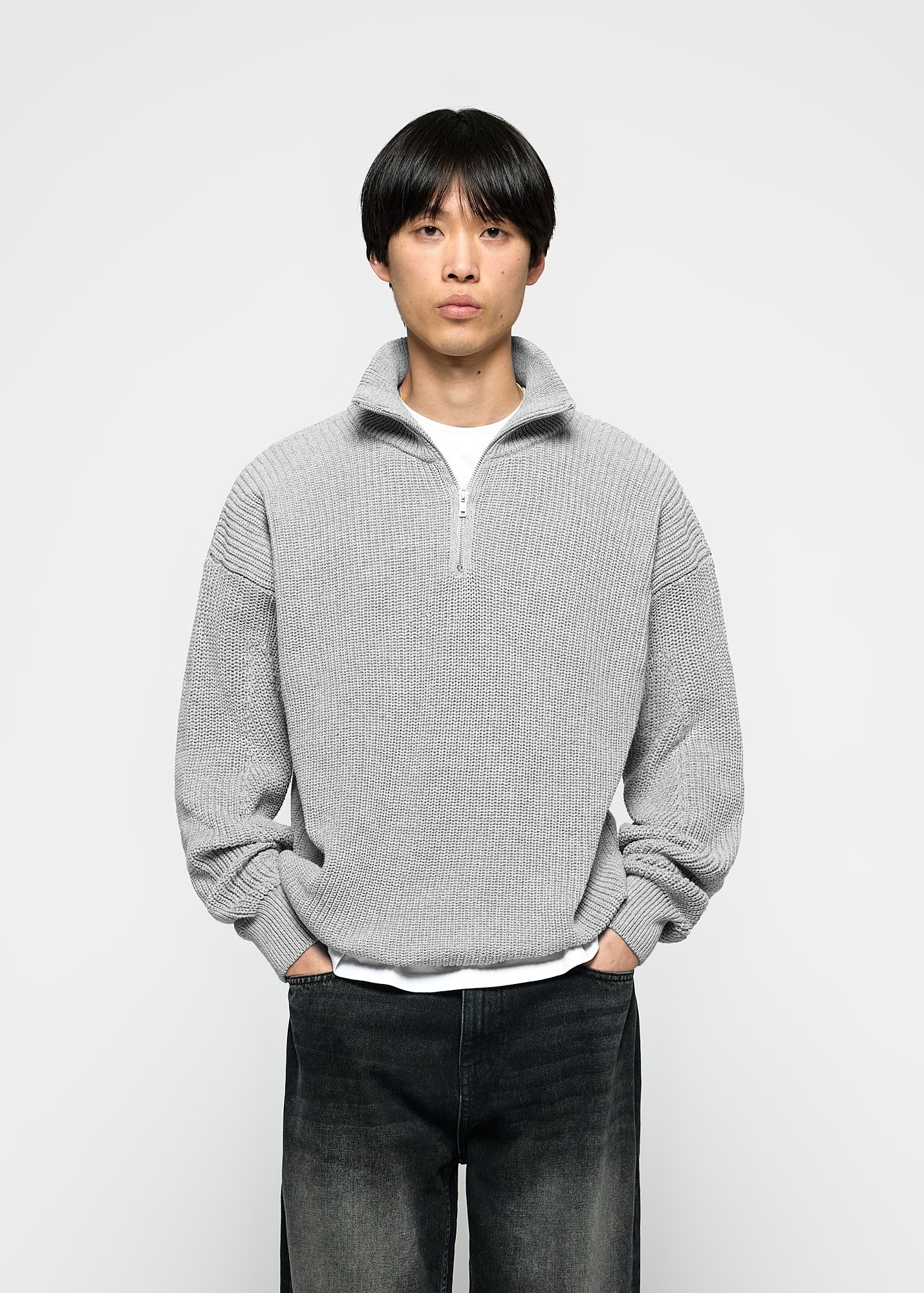 Burocs CHUNKY HALF ZIP - Trui - grijs gemêleerd