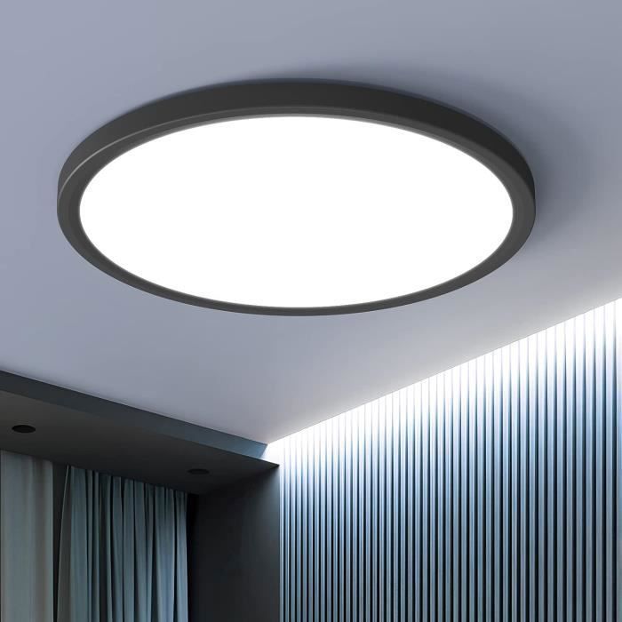 DORLINK Plafonnier LED IP50 Rond Noir 30x30cm – Luminaire Moderne Imperméable pour Salle de Bain, Chambre, Cuisine, Salon