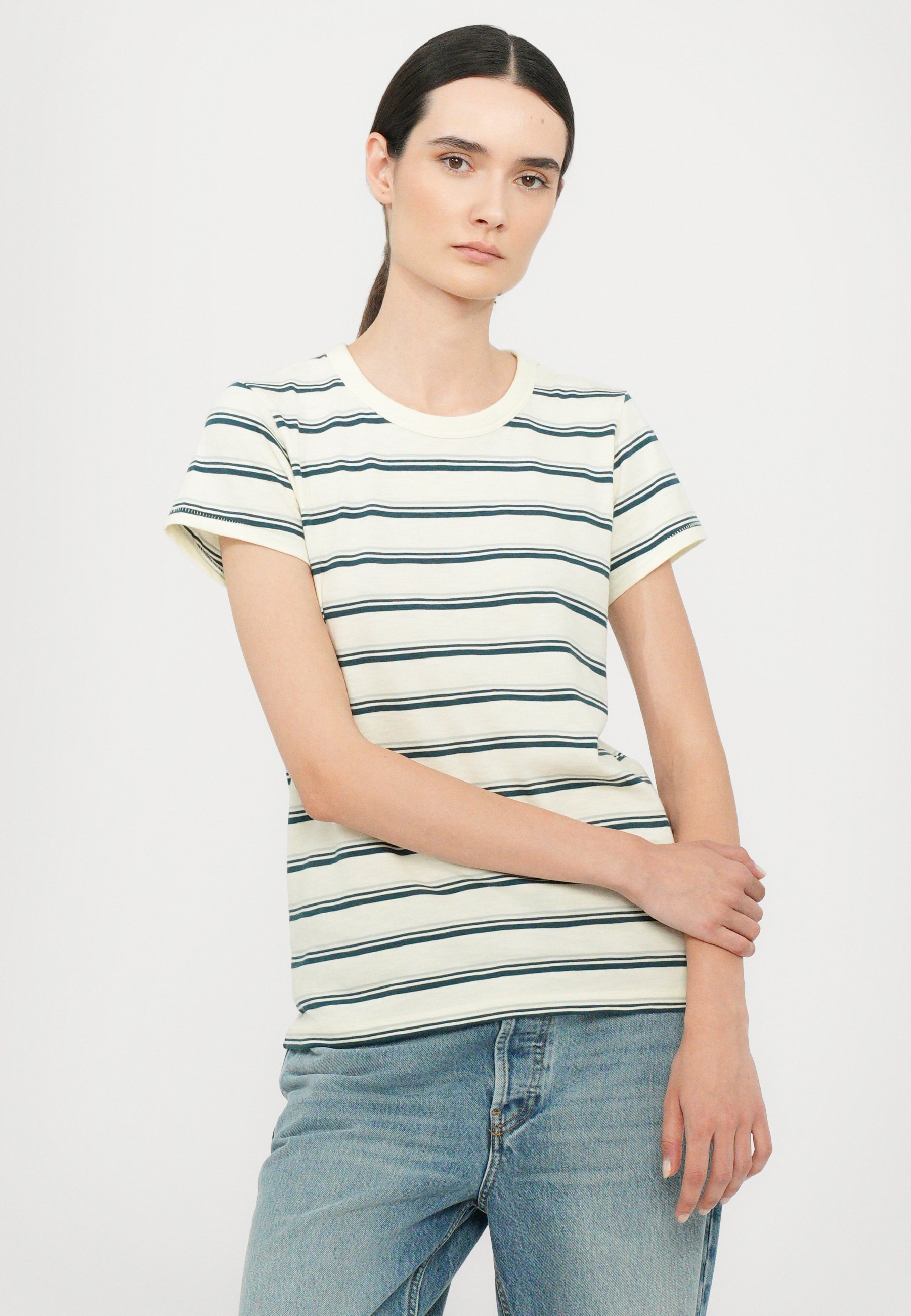 rag & bone THE SLUB STRIPE TEE - Printitud T-särk - valge