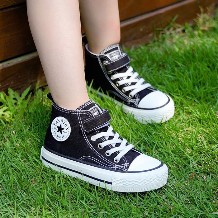 Baskets Toile Mixte Enfant Haute Chaussures Léger Respirante Antidérapant Pour Garcon et Fille - Kaki