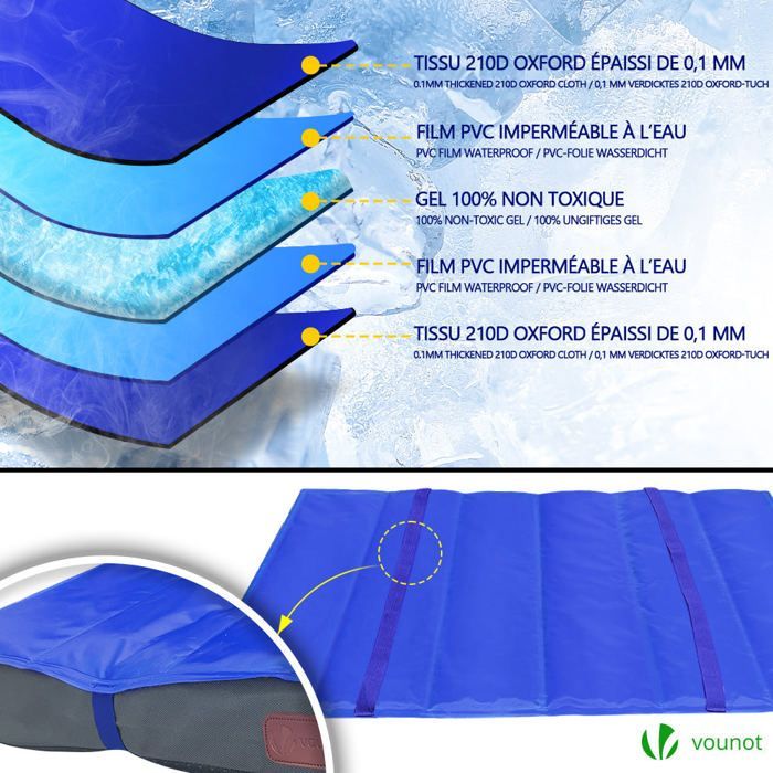 Cojín/colchón para perros VOUNOT® con funda extraíble – Cesta de espuma con alfombrilla refrescante de gel extraíble – 91x70x9cm