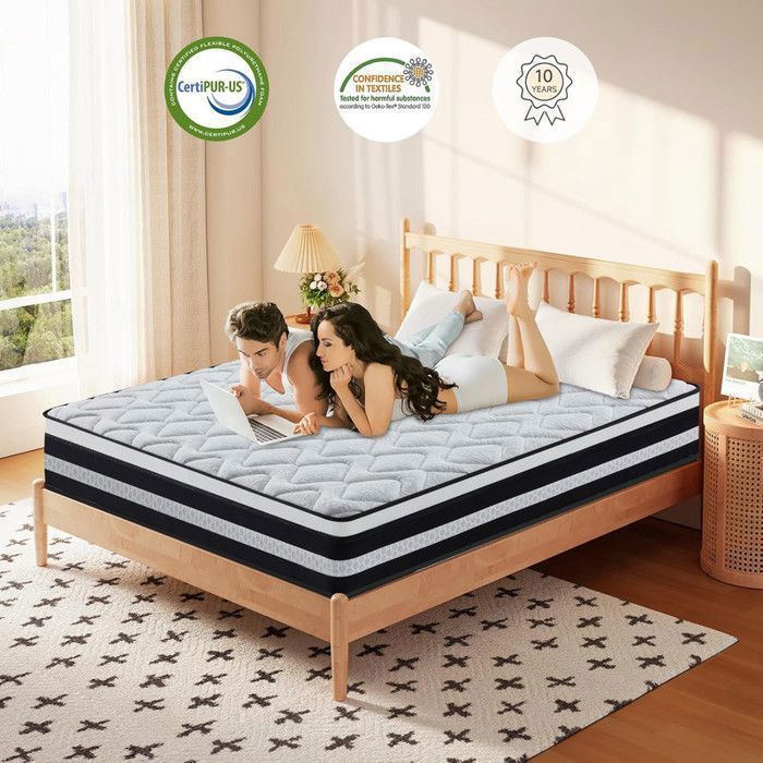 Colchón de 160x200 cm, 28 cm de grosor, espuma viscoelástica y muelles ensacados, 7 zonas de soporte, diseño ergonómico, firmeza media.