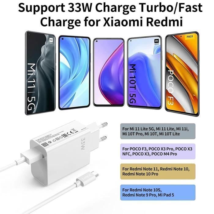 Cargador rápido de 33 W - EFCONNECTION - Cable USB-C de 1 metro y 6 A - Compatible con Xiaomi 15t/15tPro/15/14/14/13