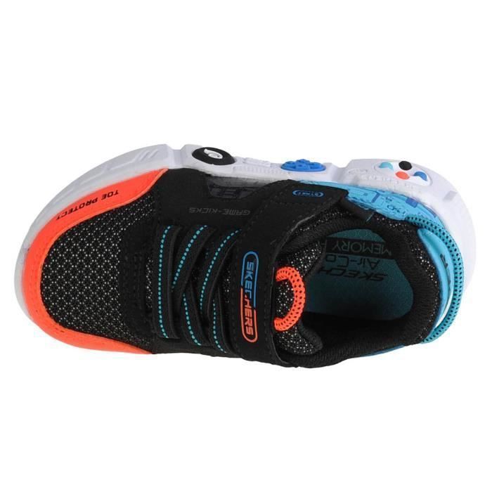 Skechers Lil Gametronix 402262N-BKMT — Scarpe da ginnastica stringate nere da ragazzo, tomaia sintetica, suola piatta