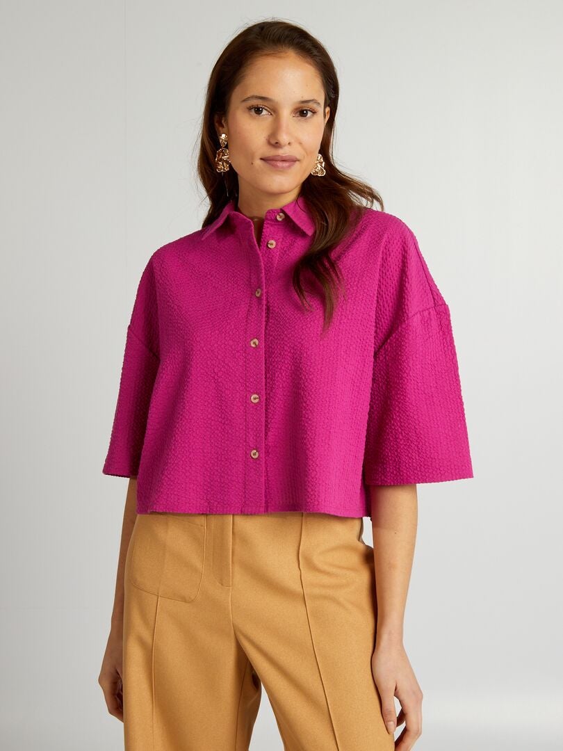 Kort shirt met verlaagde schouders - ROZE