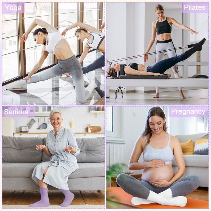 Chaussettes Pilates Reformer femme - 3 paires, antidérapantes - Convient pour trampoline, maison, hôpital