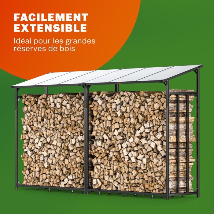 GARDEBRUK® Étagère pour bois de cheminée XXL Noir Abri bûches en acier avec toit Stockage du bois Étagère à bûches extérieur