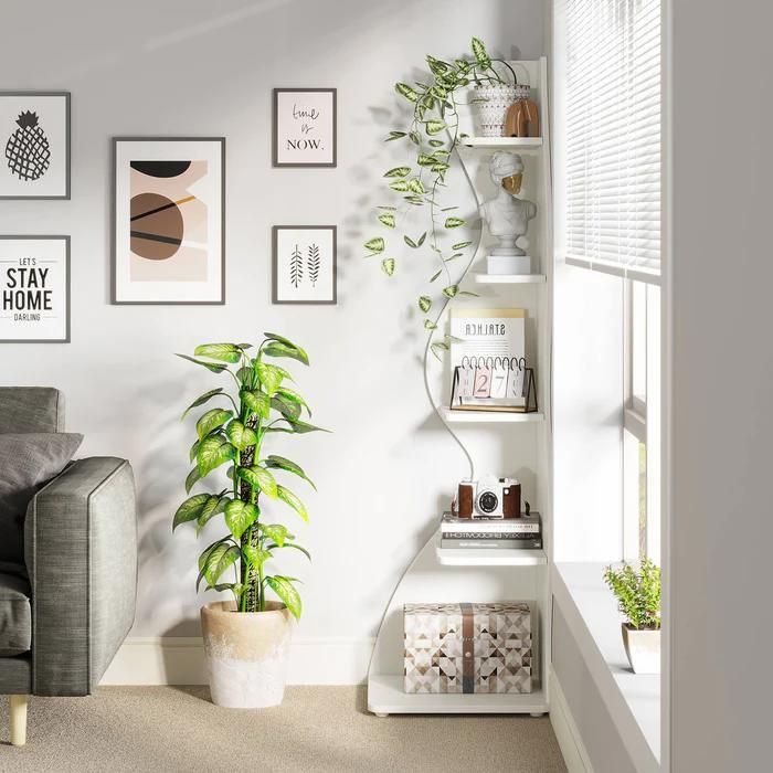 TOPESCT Modern 5-Tier Corner Shelf, 178cm Small Elegant Corner Bookshelf with Unique Shape for the
