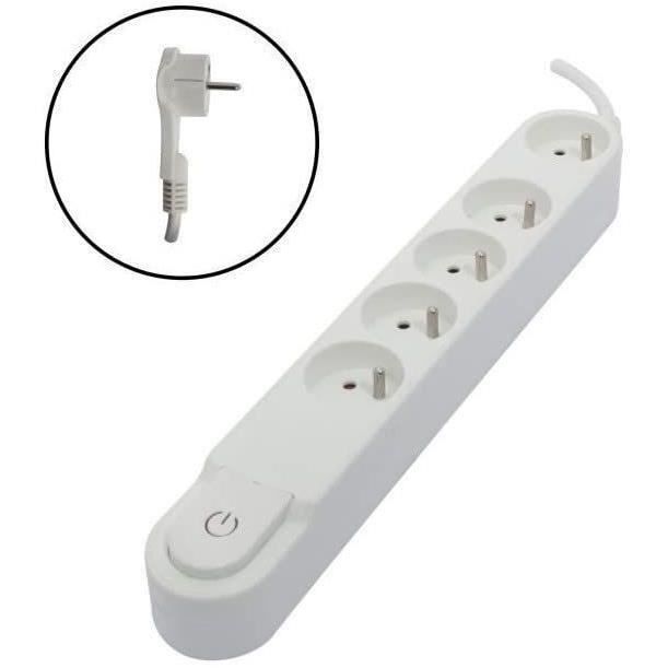 CHACON 5-fach Steckdosenleiste, 16 A, mit Schalter, Flachstecker, 1,5 m Kabel, HO5VV-F 3x1,5 mm², weiß
