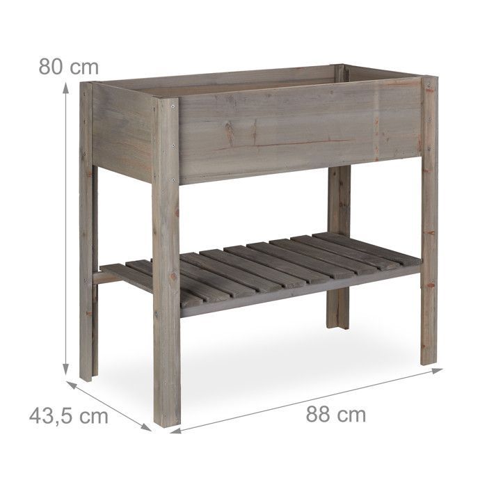 Relaxdays Carré potager bois, légume, herbes, jardin, balcon, Jardinière sur pied, HxlxP: 80 x 88 x 43,5 cm, gris