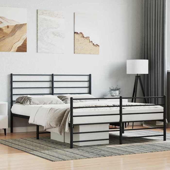 Estructura de cama - vidaXL - Metal - Negro - 120x190cm - Patas de cama