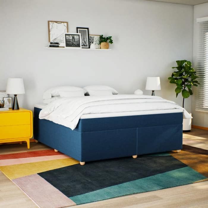 Struttura letto con materasso - Maison Exclusive - 180x200 cm - Tessuto blu - Coprimaterasso incluso